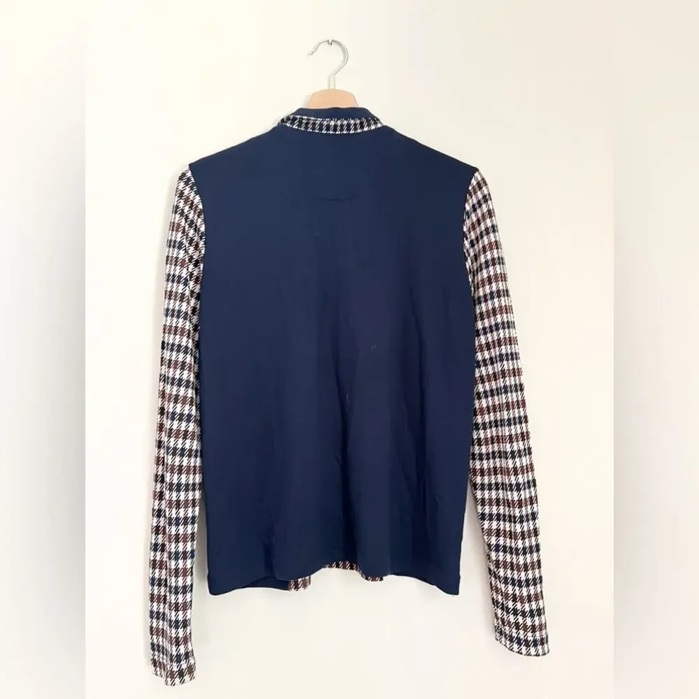 Baum und pferdgarten jade houndstooth print zip up blue brown fall jacket